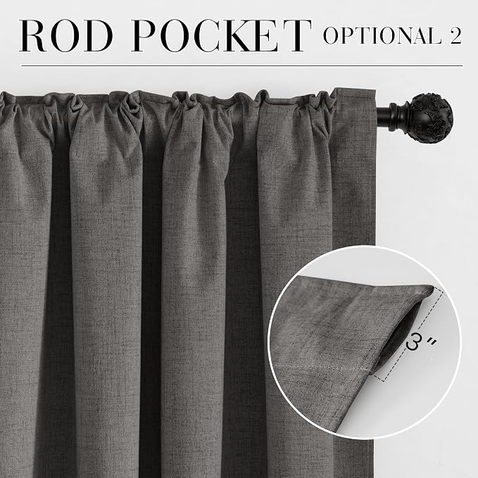 RYB HOME Grey 100% Blackout Linen Curtains 72 Inch Long - Image 6