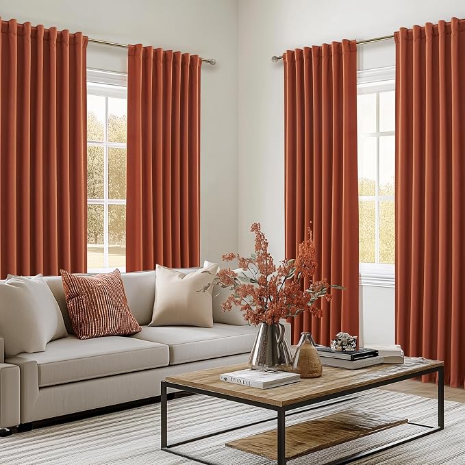 Fall Burnt Orange Curtains Blackout 90 Inches Long 2 Panels Set, Terracotta - Image 6
