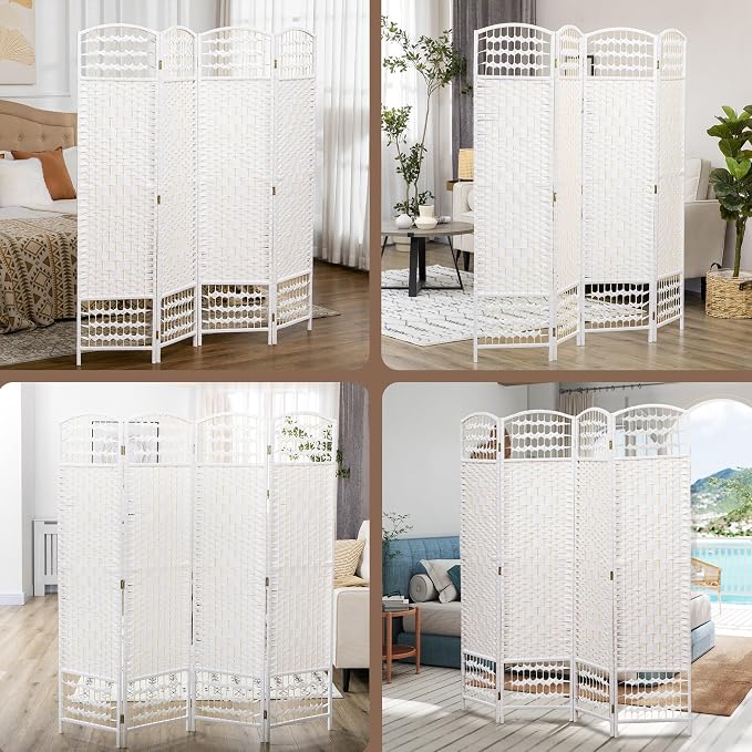 HOMCOM 4 Panel Room Divider, Folding Privacy Screen, Wave Fiber Freestanding - Image 6