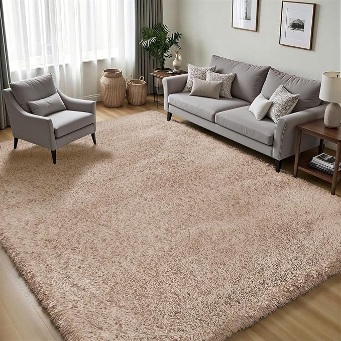 PLHXFR 6x9 Area Rugs Living Room: Fluffy Bedroom Rug Shag Carpet Camel | - Image 3