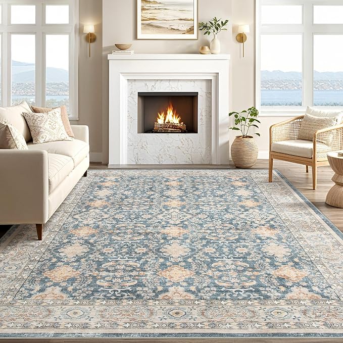 cotiled 10x14 Area Rug for Living Room, Traditional, Dark Blue | Soft - Image 5