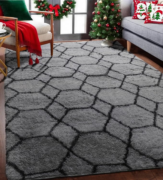 Area Rugs for Bedroom Living Room, Fluffy 4x6 Grey and Black Bedside Rug for - Image 8