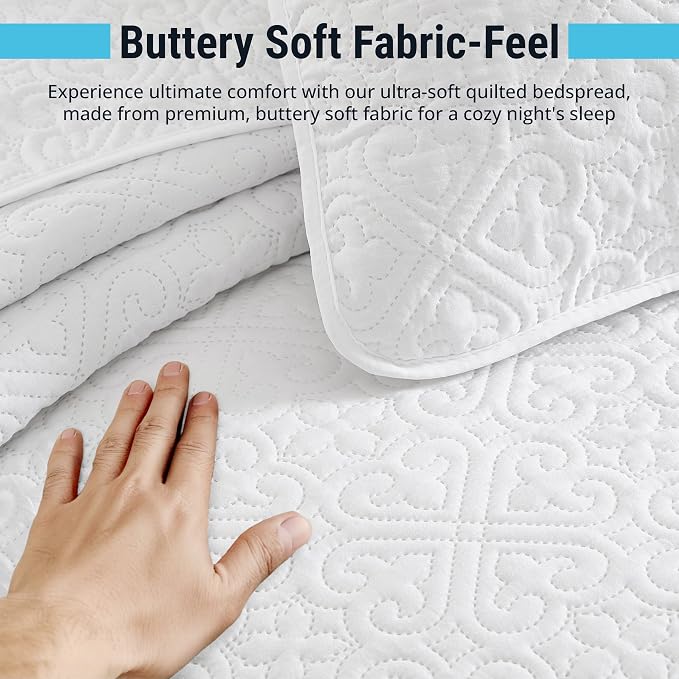 HLC.ME Lorenzo - White Quilt Queen Size Bedding Set, Soft Lightweight Comforter - Image 5