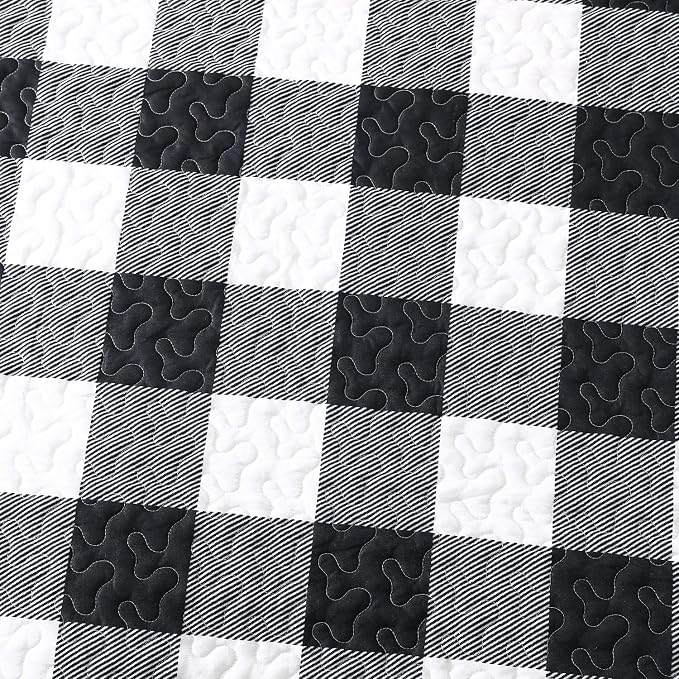 EXQ Home Quilt Set Twin Size Black and White Squares Bedspread | Soft - Image 4