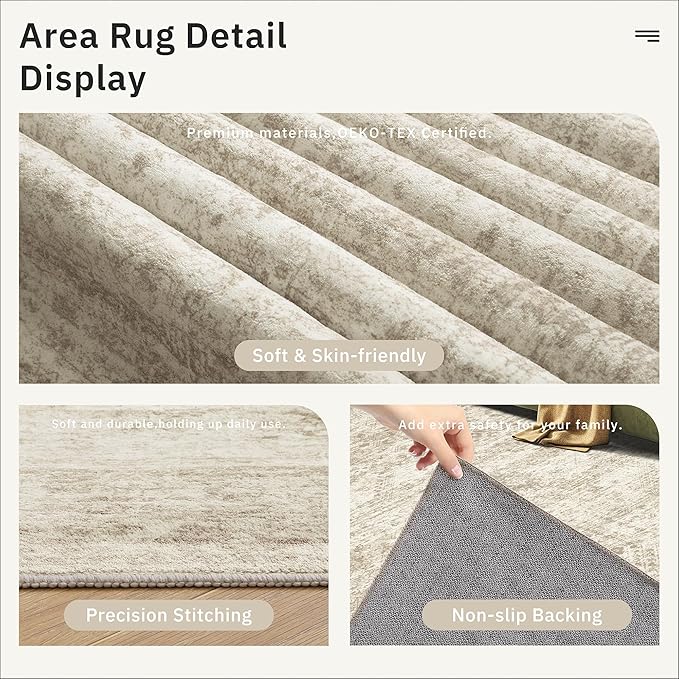 Soalmost Washable 3x18 Hallway Runner Rug Non-Slip Kitchen Entry Rugs Beige | - Image 6