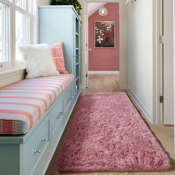 Blush Runner Rugs for Bedroom Living Room, Fluffy 2x6 Bedside Hallway Area Rug - Image 6