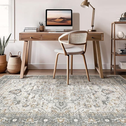 10x12 Area Rug Living Room: Washable Boho Large Neutral Vintage Soft Rugs Stain Resistant Distressed Farmhouse Non-Slip Indoor Floor Carpet for Bedroom Nursery Kids Office Dining Room- Taupe