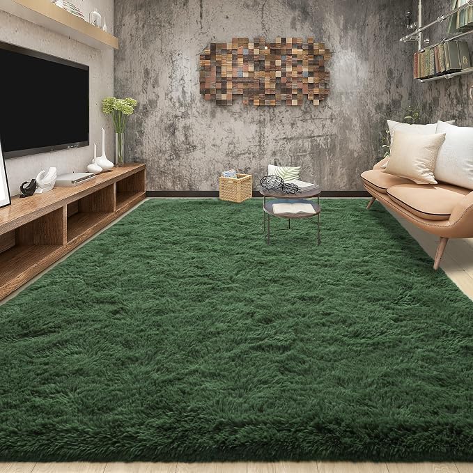 Fluffy Dark Green Rugs for Living Room Bedroom, 4x6 Soft Area Rug Forest Hunter - Image 3