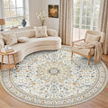 Round Area Rug for Living Room: 8ft Washable Rug for Bedroom Beige | Vintage by EXPEDIX