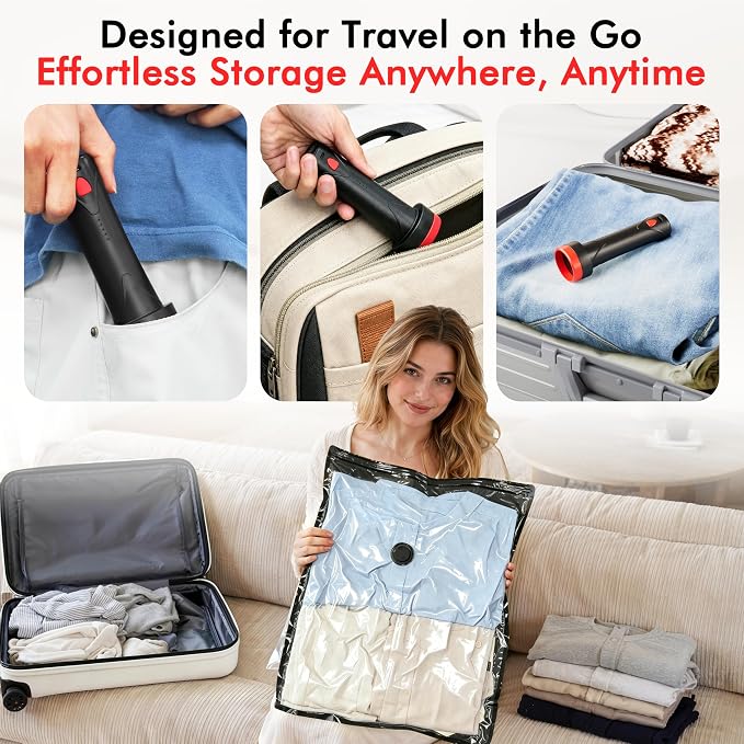 MEIQIHOME 10 Pack PackEase Travel Vacuum Bags 1500mAh Wireless Pump, 80% - Image 6