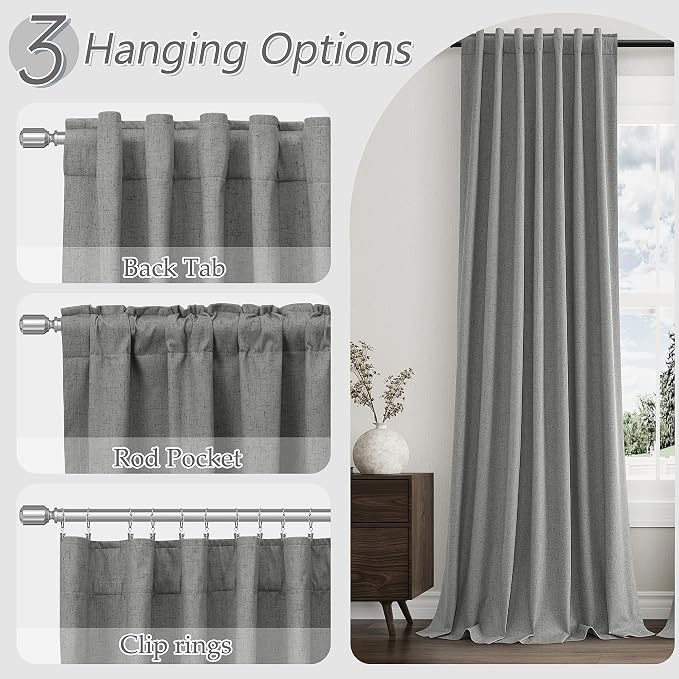 100% Blackout Linen Curtains 120 Inch Length 2 Panels Set - Image 6