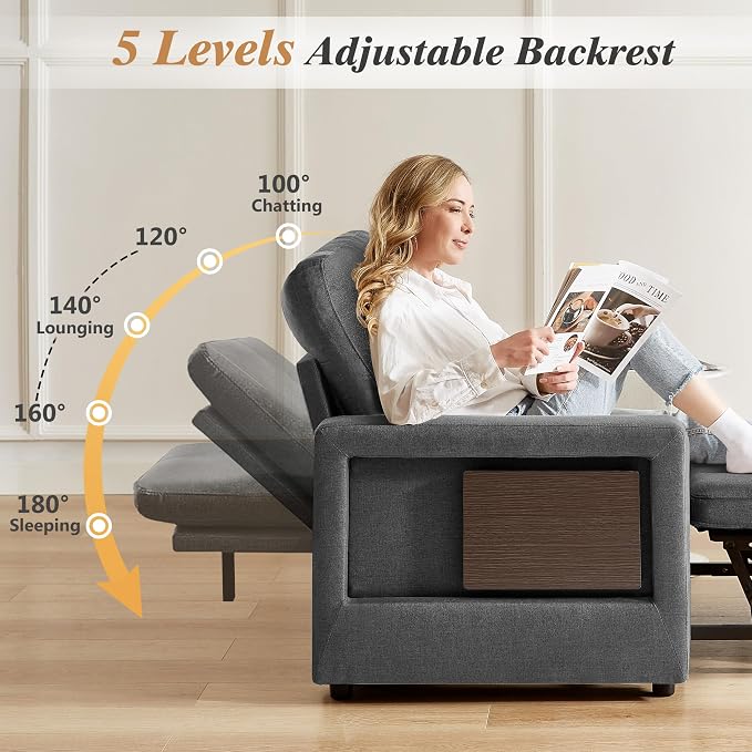 WEUP 42.5" Sleeper Chair Bed, 3-in-1 Convertible Reclining Sofa Chair - Image 3