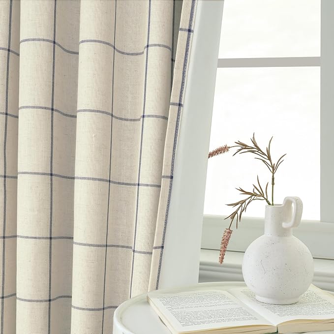 DriftAway 100% Blackout Plaid Curtains 63 Inches Long 2 Panels Navy Blue | 100% - Image 8