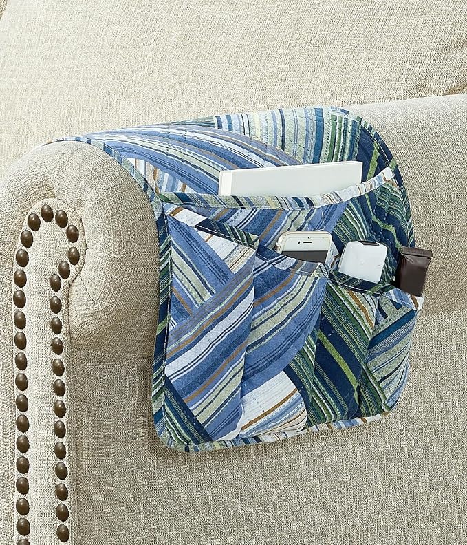 Brilliant Sunshine Teal Patchwork Couch Armrest Cover, Armrest Organizer & - Image 3