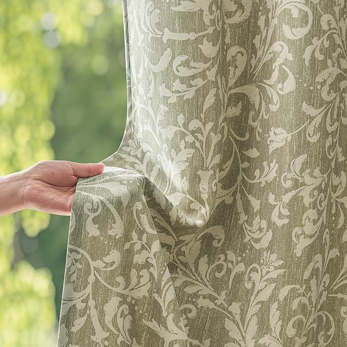 jinchan Sage Floral Blackout Curtians 63 Inch Vintage Grommet 2 Panels | Room - Image 4