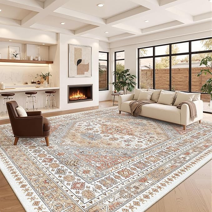 zesthome 12x15 Area Rugs, Large Washable Rug, Ultra-Thin Stain Resistant Rugs for Living Room, Bedroom, Non-Slip Backing Home Decor Area Rug (Orange,12'x15')