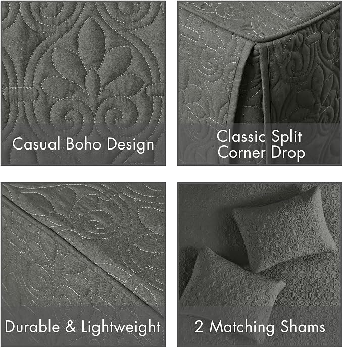 Madison Park Classic Traditional Damask Quilted Bedspread Set, All Season - Image 4