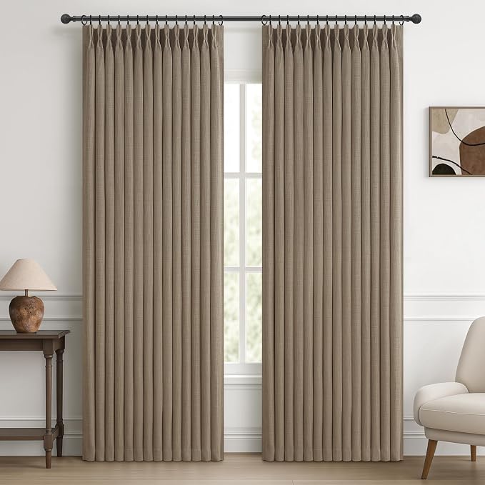 Double Layer Thick Burlap Viral Pinch Pleated Drapes 84 Inch Length 2 Panels Set by PleatedDrapes
