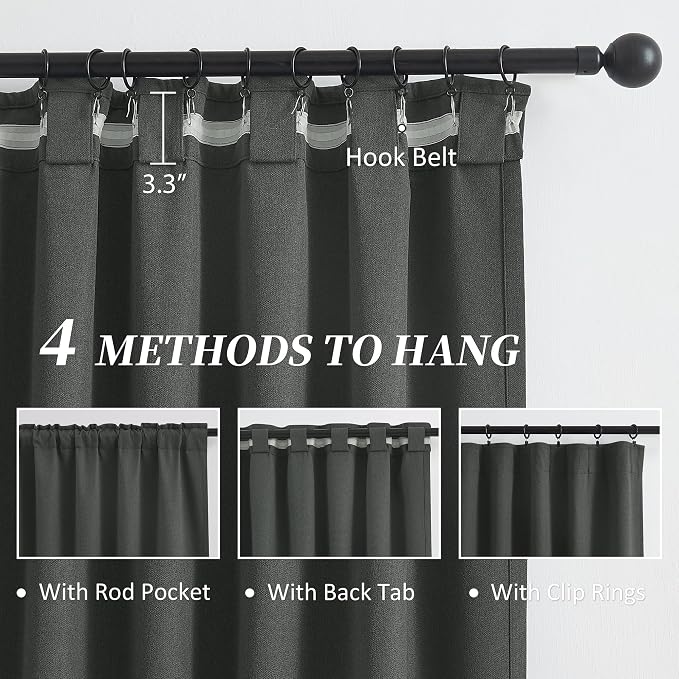 100% Blackout Linen Curtains, Full Shade Complete Light Blocking Drapes Back - Image 3