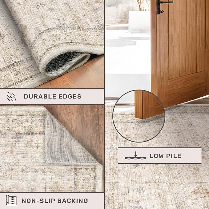 Washable Cream Farmhouse Bathroom Rug, 3x5 Non Slip Area Rugs - Image 4