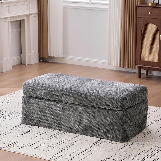 extrasleep Ottoman with Removable Tray, Upholstered Bench with Chenille Fabric by ExtraSleep