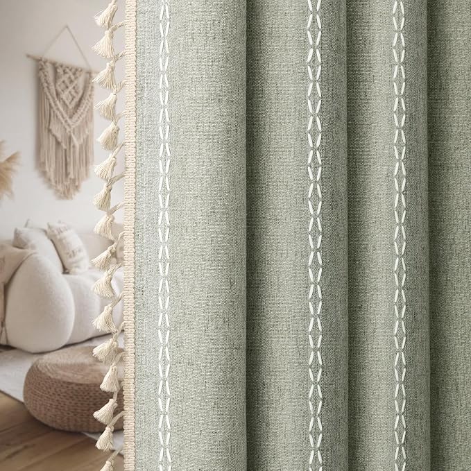 Sage Green Boho Blackout Curtains 63 Inch 2 Panels - Image 8