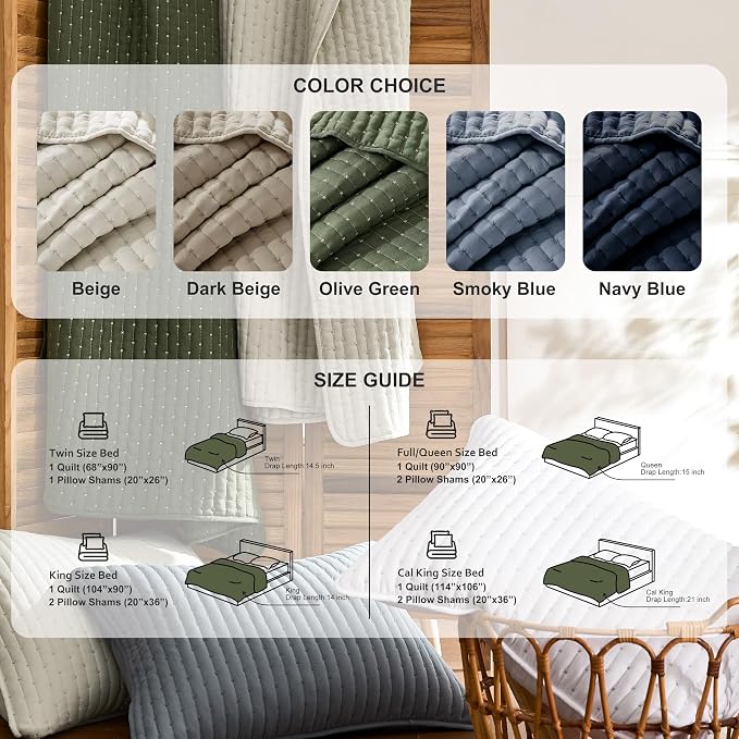 WDCOZY Dark Beige Cross Stitch King Size Quilt Set, Striped Lightweight Soft - Image 8
