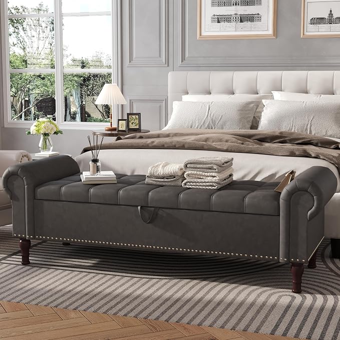 Apicizon 60” Bench with Storage, Upholstered Tufted Button Bedroom Bench with by APICIZON