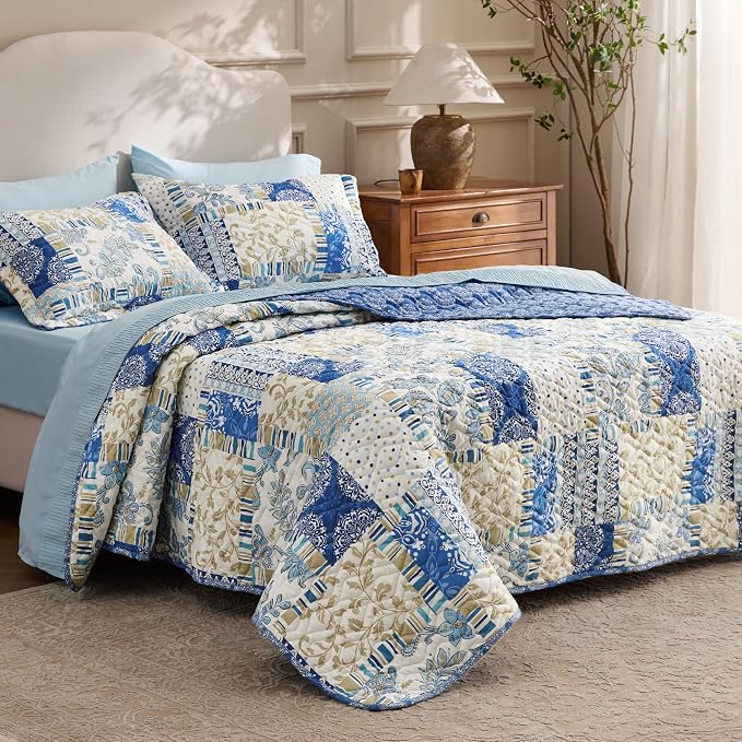 Bedsure Patchwork Quilts King Size, Reversible Boho Comforter Bedding, - Image 2