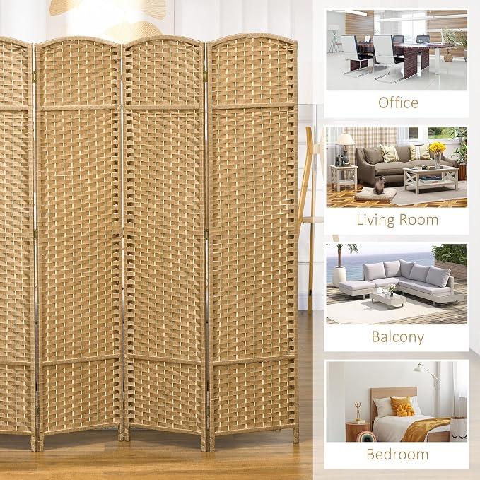 HOMCOM Room Divider 4 Panel Folding Privacy Screen 5.6' Tall Black | Folding PP - Image 6