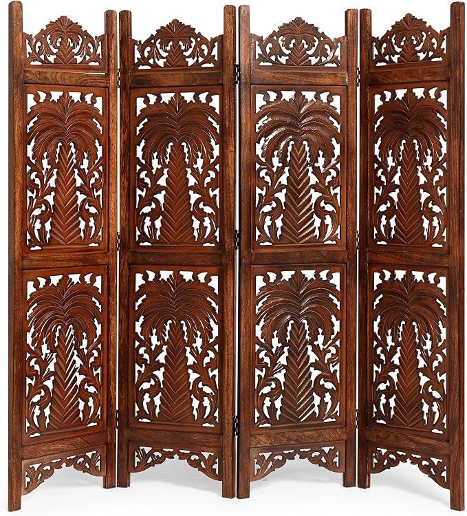 Lightnpro 4 Panel Palm Tree Wooden Room Divider 64" x 60" Hand-Carved Folding - Image 4