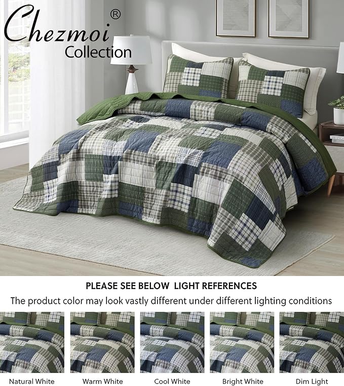 Chezmoi Collection Cedar 3-Piece Printed Patchwork Quilt Set, Queen Size - Image 5
