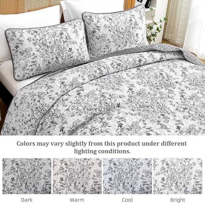 WONGS BEDDING Botanical Quilt King Size, 3 Pieces Bedspread Set, Microfiber - Image 7