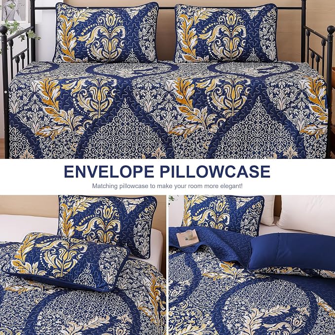 DJY Navy Queen Quilt Bedding Set, All Season Quilted Coverlet, Soft Lightweight - Image 3