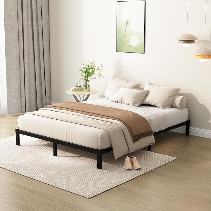 9 Inch California King Bed Frames Heavy Duty Low Profile Metal Platform No Box Spring Needed Mattress Foundation, Easy to Assembly, Noise Free, Black