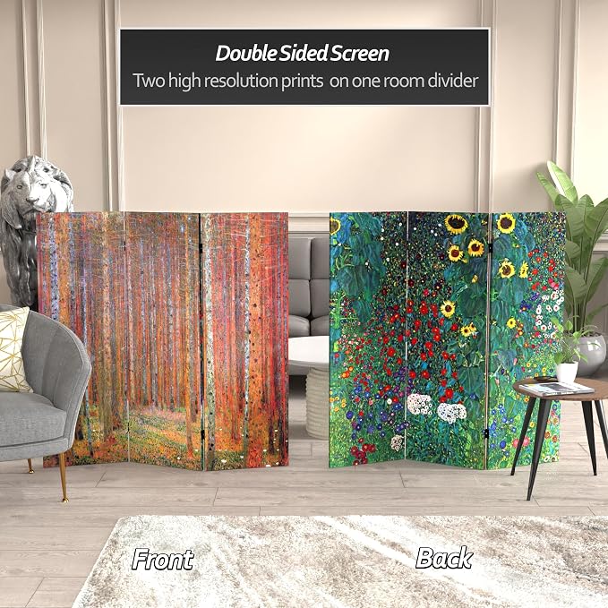 Red Lantern Double Sided Works of Klimt Room Divider - Image 2