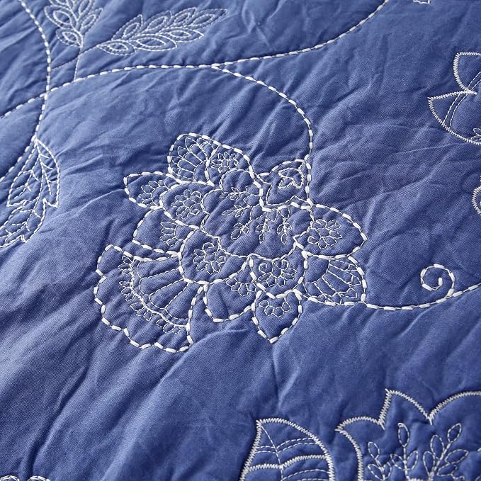 ROOMLIFE Quilt Set Full Size 3D Floral Embroidery Pattern 3-Piece Cotton - Image 4