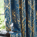 FMFUNCTEX 100% Blackout Navy Gold Foil Tree Curtains 96 Inch Long 2 Panels | by Fmfunctex