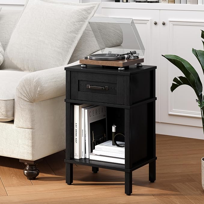 Black Nightstand with Drawers, Small Night Stand, Bedside Table with Drawers - Image 8