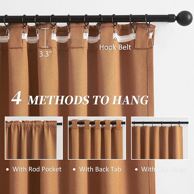 Burnt Orange Blackout Linen Curtains 2 Panels Set 63 Inch Length - Image 3