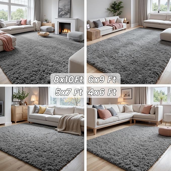 6x9 Fluffy Shag Area Rugs for Living Room Bedroom: Soft Carpet Light Gray | - Image 7