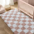 Pink Area Rug 4x6 for Kids Room Soft Fluffy Checkered Shag Carpet | Machine by PureCozy