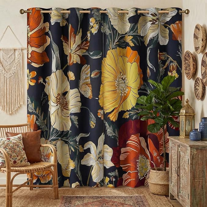 NICETOWN Dark Boho Floral Curtains 100% Blackout - Image 3