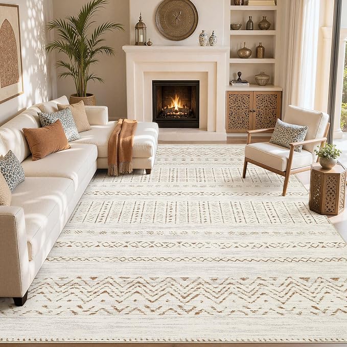 cotiled Boho 9x12 Area Rug for Living Room: Large Moroccan Washable Rug | Stain - Image 8