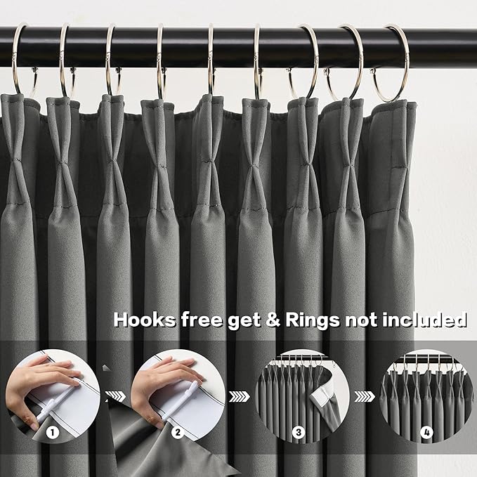 100 Inch Pinch Pleat Curtains & Drapes 2 Panels Set, Privacy Darkening Sound - Image 2