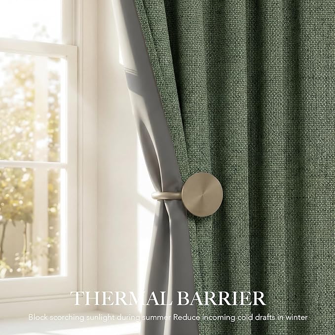 RYB HOME Olive Green 100% Blackout Linen Curtains 84 Inch Long - Image 5
