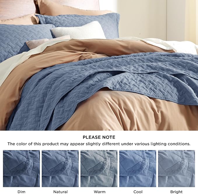 Bedsure King Size Quilt, Lightweight Comforter Set, Mineral Blue Bedspread | - Image 7