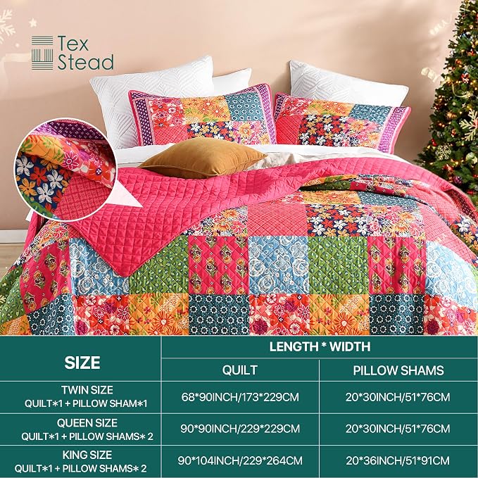 Twin Quilt Set - Washed Quilted Patchwork Comforter Coverlet, Lightweight - Image 8