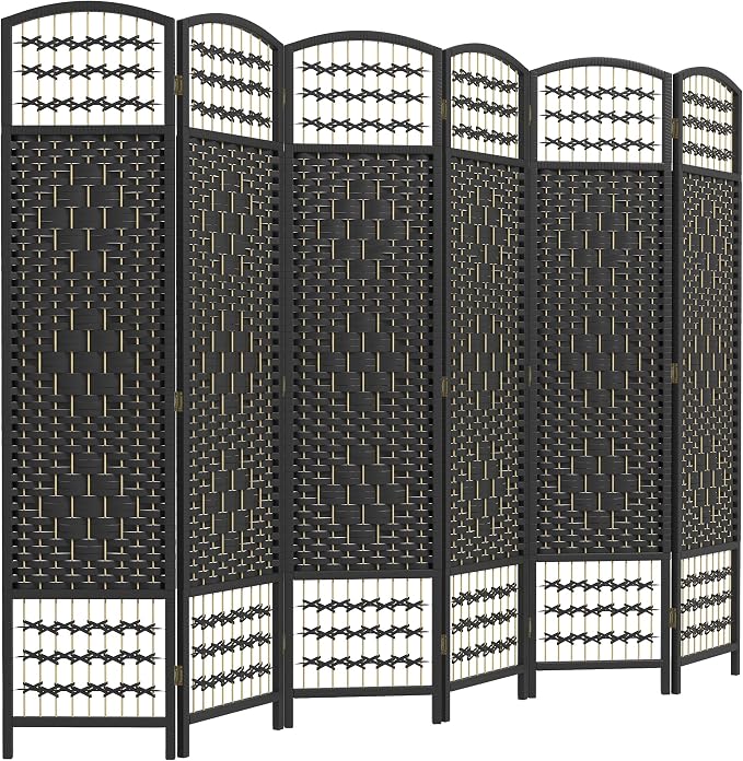 HOMCOM 6 Panel Room Divider, Folding Privacy Screen, Wave Fiber Freestanding by HOMCOM