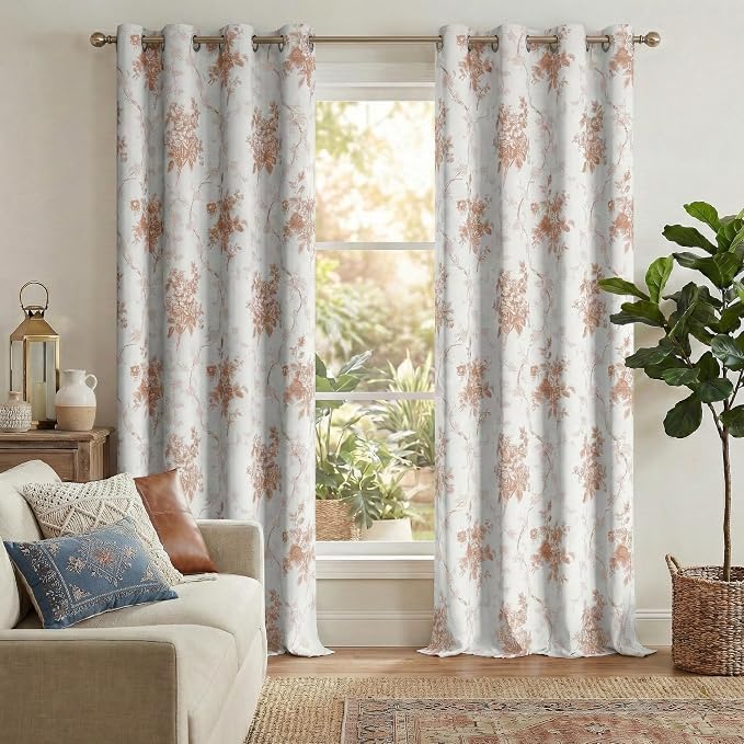 NICETOWN 100% Blackout Floral Taupe Curtains - Image 2
